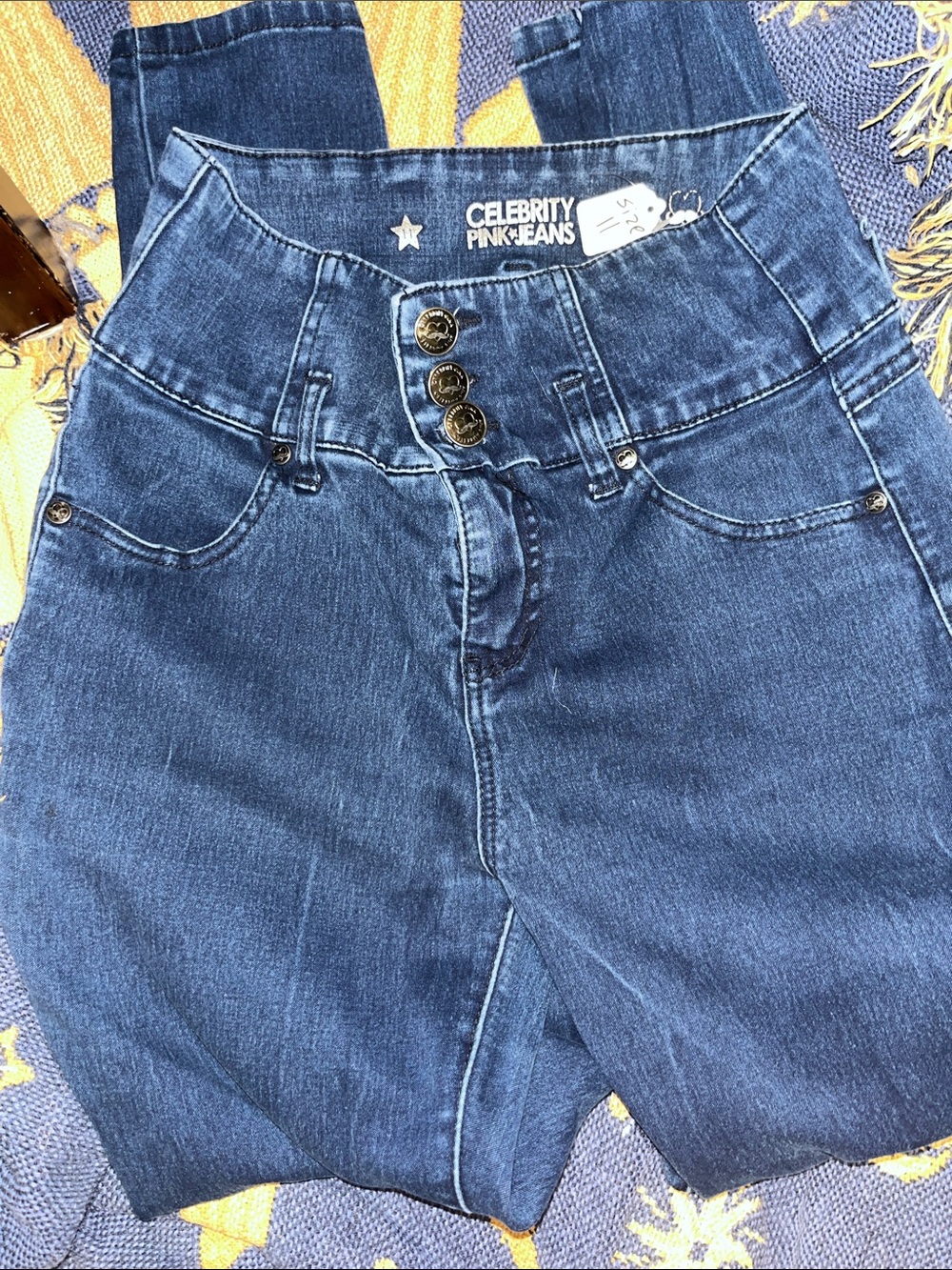 Celebrity Pink Dark Blue High-Rise Women’s Jeans with Triple Button size 11